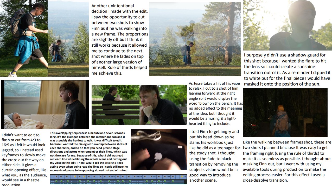 Editing decisions: match cuts, shadow guard, pacing