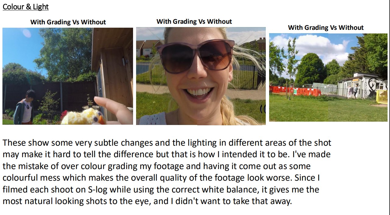 Before and after colour grading comparisons for The Leap